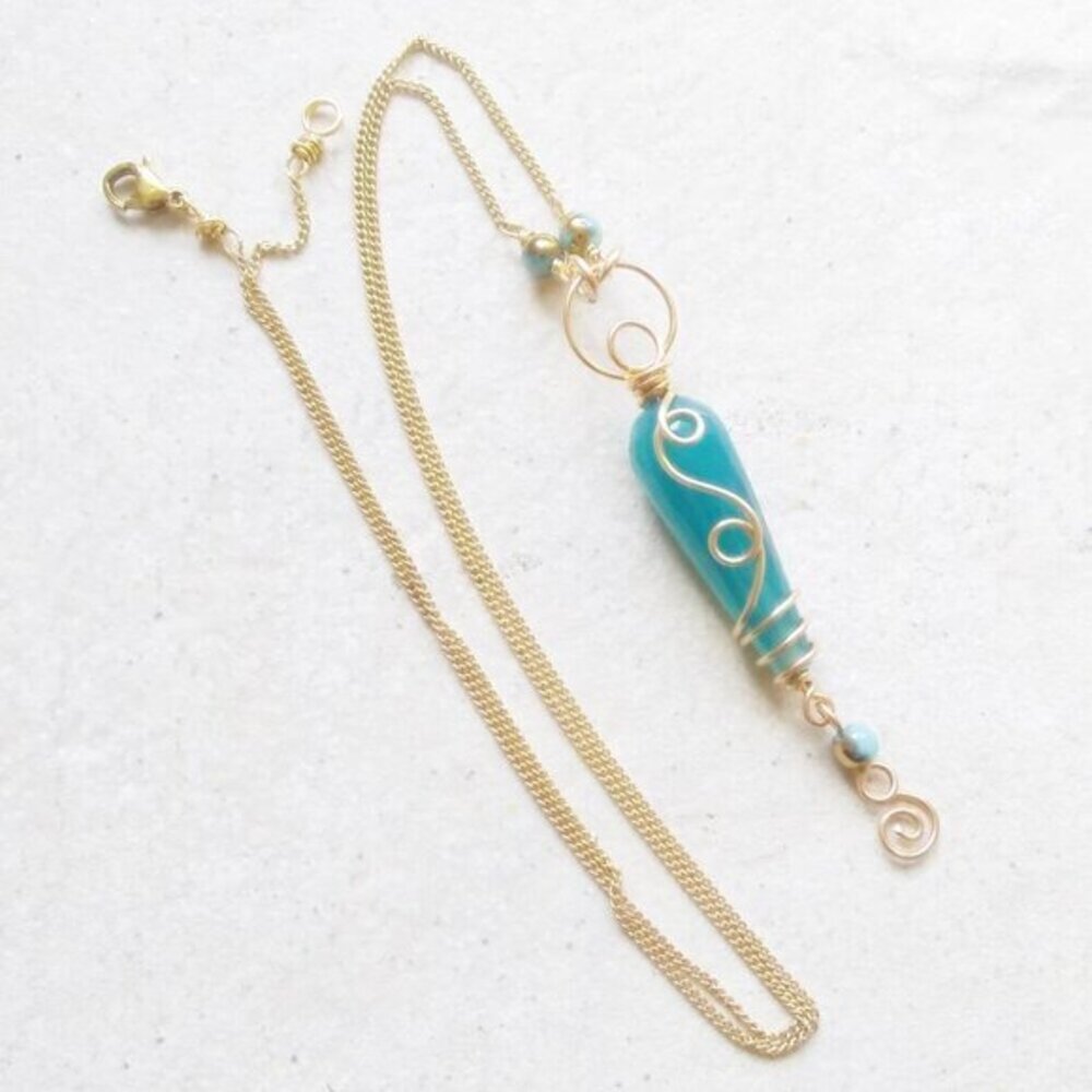 Coastal Aqua Blue Agate Elongated Teardrop Pendant Necklace - Sexy & Feminine